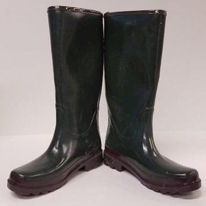 Tory Burch Forest Green LOGO Tall Rain Boots NWOT SZ 9